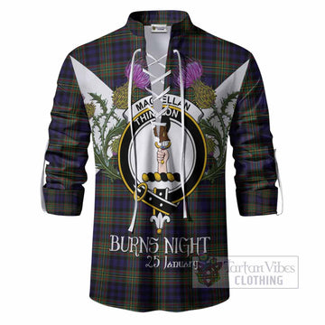 MacLellan (McLellan) Tartan Family Crest Ghillie Shirt Scottish Burns Night Thistle Floral