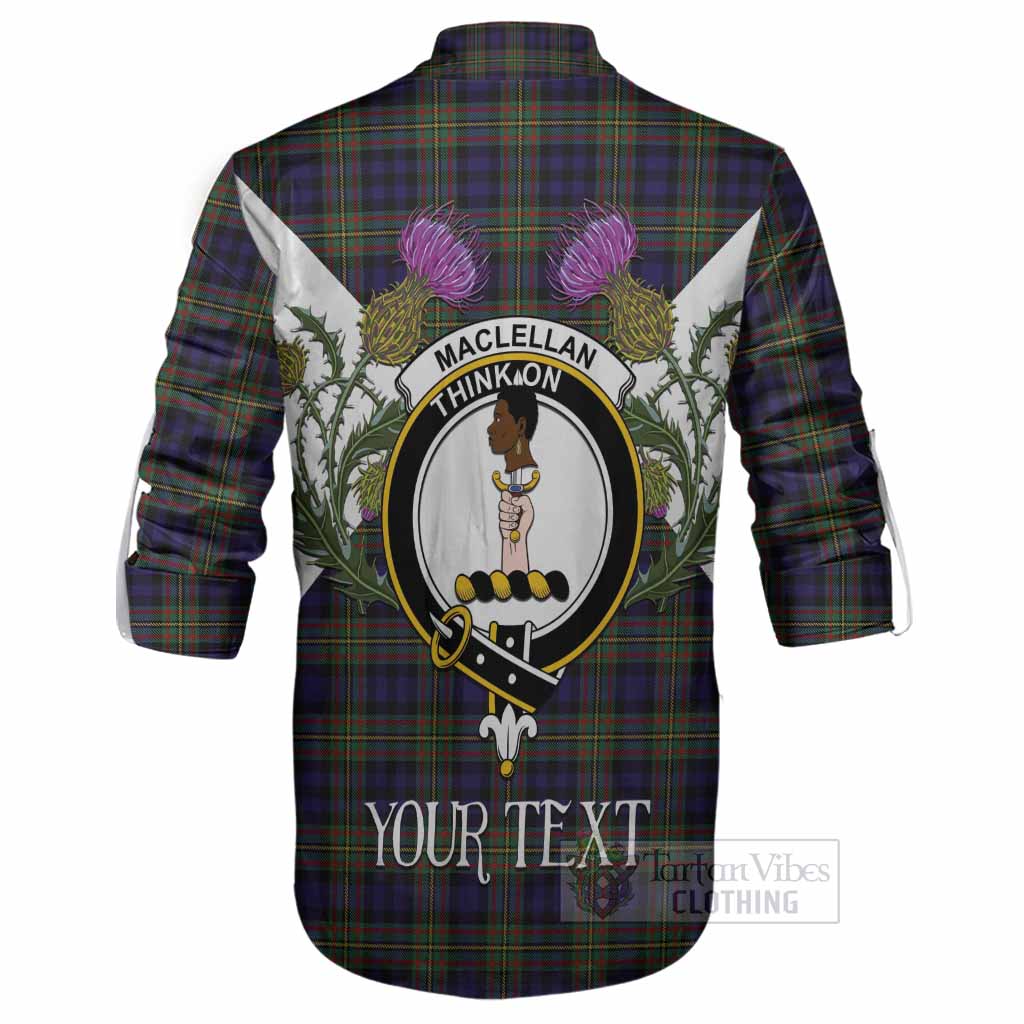 MacLellan (McLellan) Tartan Family Crest Ghillie Shirt Scottish Burns Night Thistle Floral