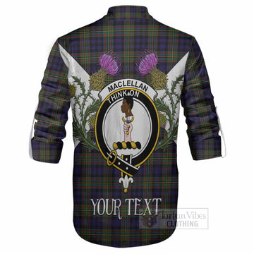 MacLellan (McLellan) Tartan Family Crest Ghillie Shirt Scottish Burns Night Thistle Floral