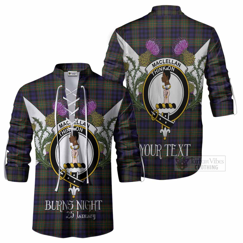 MacLellan (McLellan) Tartan Family Crest Ghillie Shirt Scottish Burns Night Thistle Floral