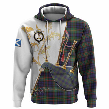 MacLellan (McLellan) Tartan Family Crest Hoodie Bagpipes with Scottish Thistle
