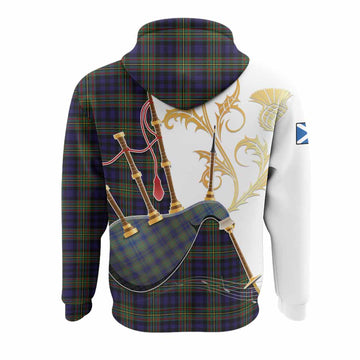 MacLellan (McLellan) Tartan Family Crest Hoodie Bagpipes with Scottish Thistle