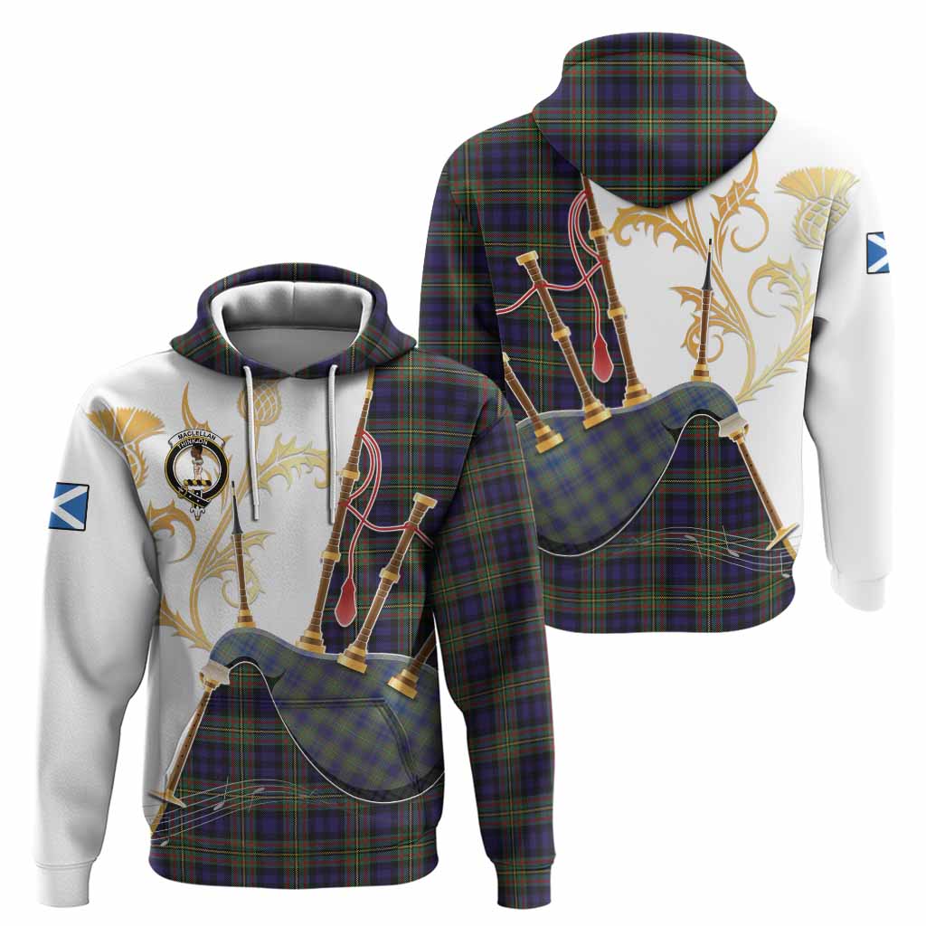 MacLellan (McLellan) Tartan Family Crest Hoodie Bagpipes with Scottish Thistle