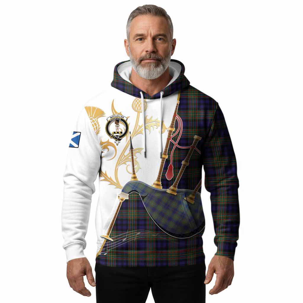 MacLellan (McLellan) Tartan Family Crest Hoodie Bagpipes with Scottish Thistle