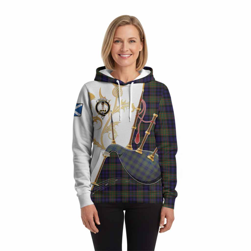 MacLellan (McLellan) Tartan Family Crest Hoodie Bagpipes with Scottish Thistle
