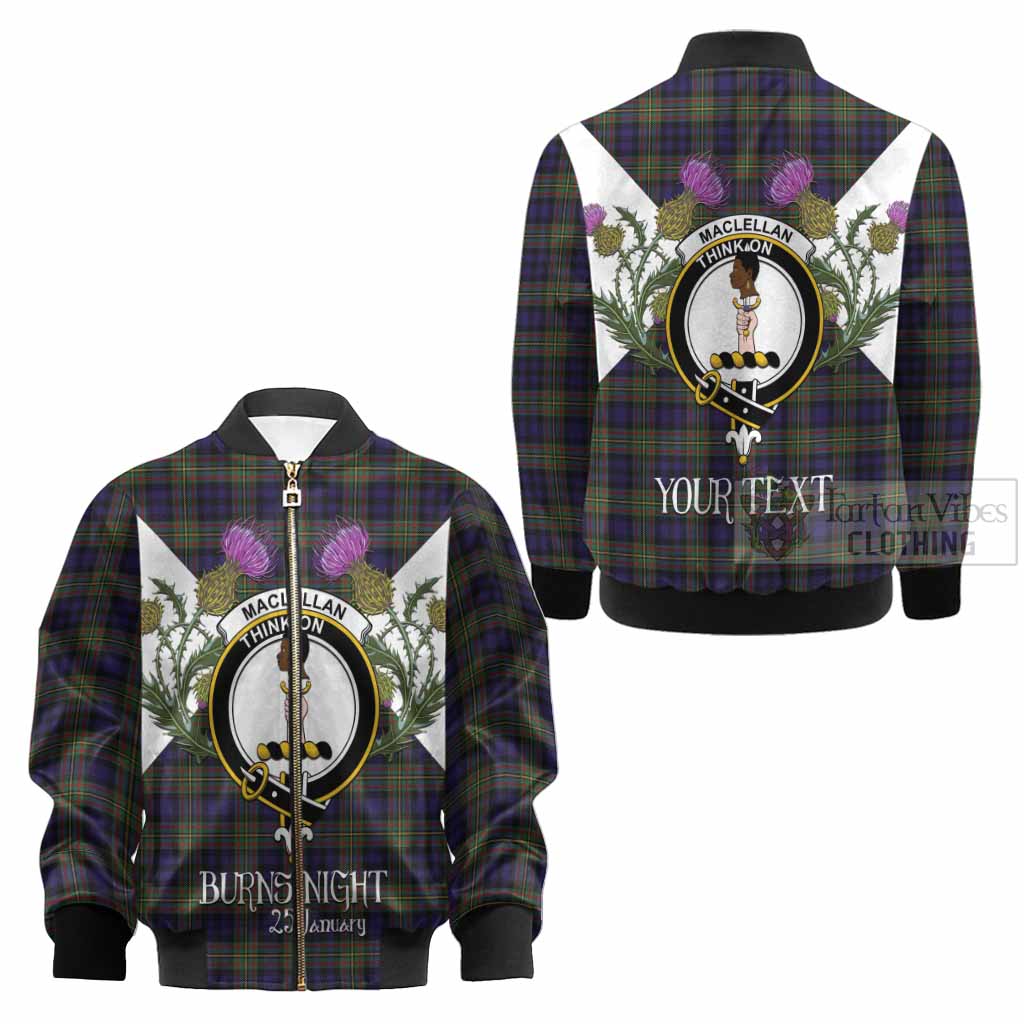 MacLellan (McLellan) Tartan Family Crest Kid Bomber Jacket Scottish Burns Night Thistle Floral