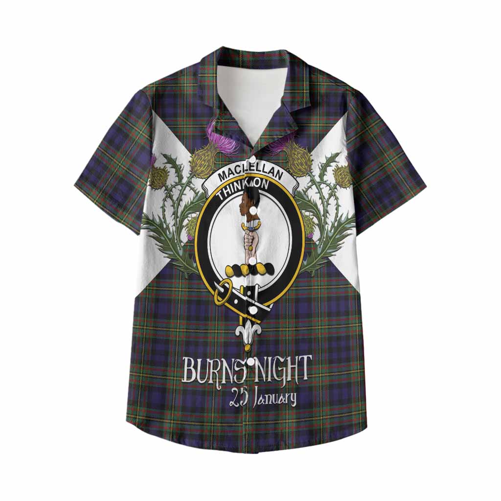 MacLellan (McLellan) Tartan Family Crest Kid Hawaiian Shirt Scottish Burns Night Thistle Floral