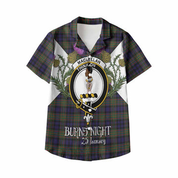 MacLellan (McLellan) Tartan Family Crest Kid Hawaiian Shirt Scottish Burns Night Thistle Floral