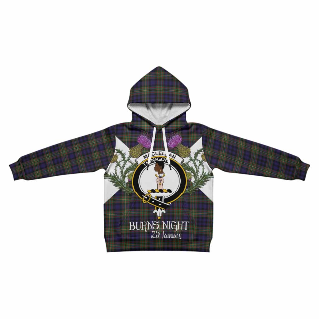 MacLellan (McLellan) Tartan Family Crest Kid Hoodie Scottish Burns Night Thistle Floral