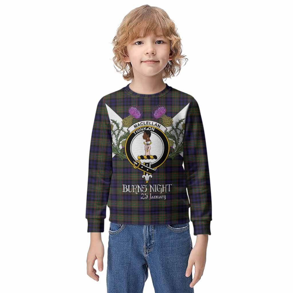MacLellan (McLellan) Tartan Family Crest Kid Knitted Sweatshirt Scottish Burns Night Thistle Floral