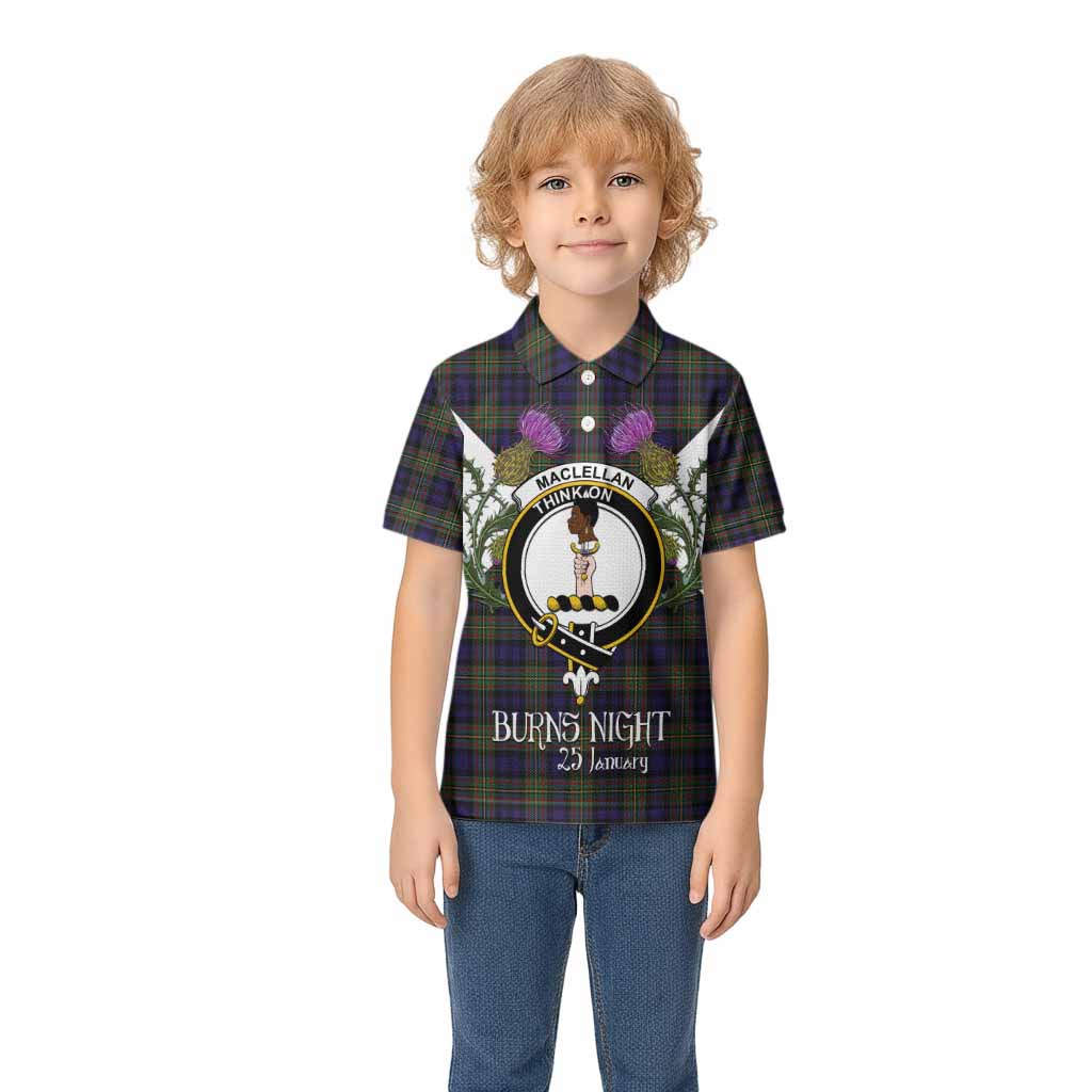MacLellan (McLellan) Tartan Family Crest Kid Polo Shirt Scottish Burns Night Thistle Floral