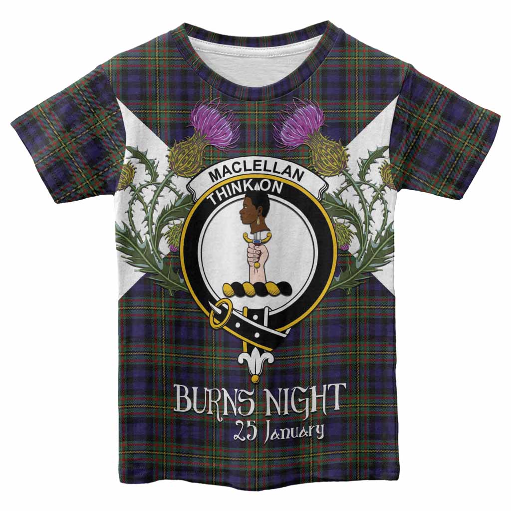 MacLellan (McLellan) Tartan Family Crest Kid T-shirt Scottish Burns Night Thistle Floral