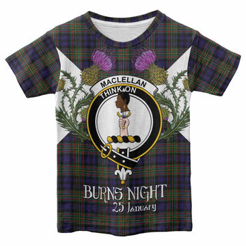 MacLellan (McLellan) Tartan Family Crest Kid T-shirt Scottish Burns Night Thistle Floral