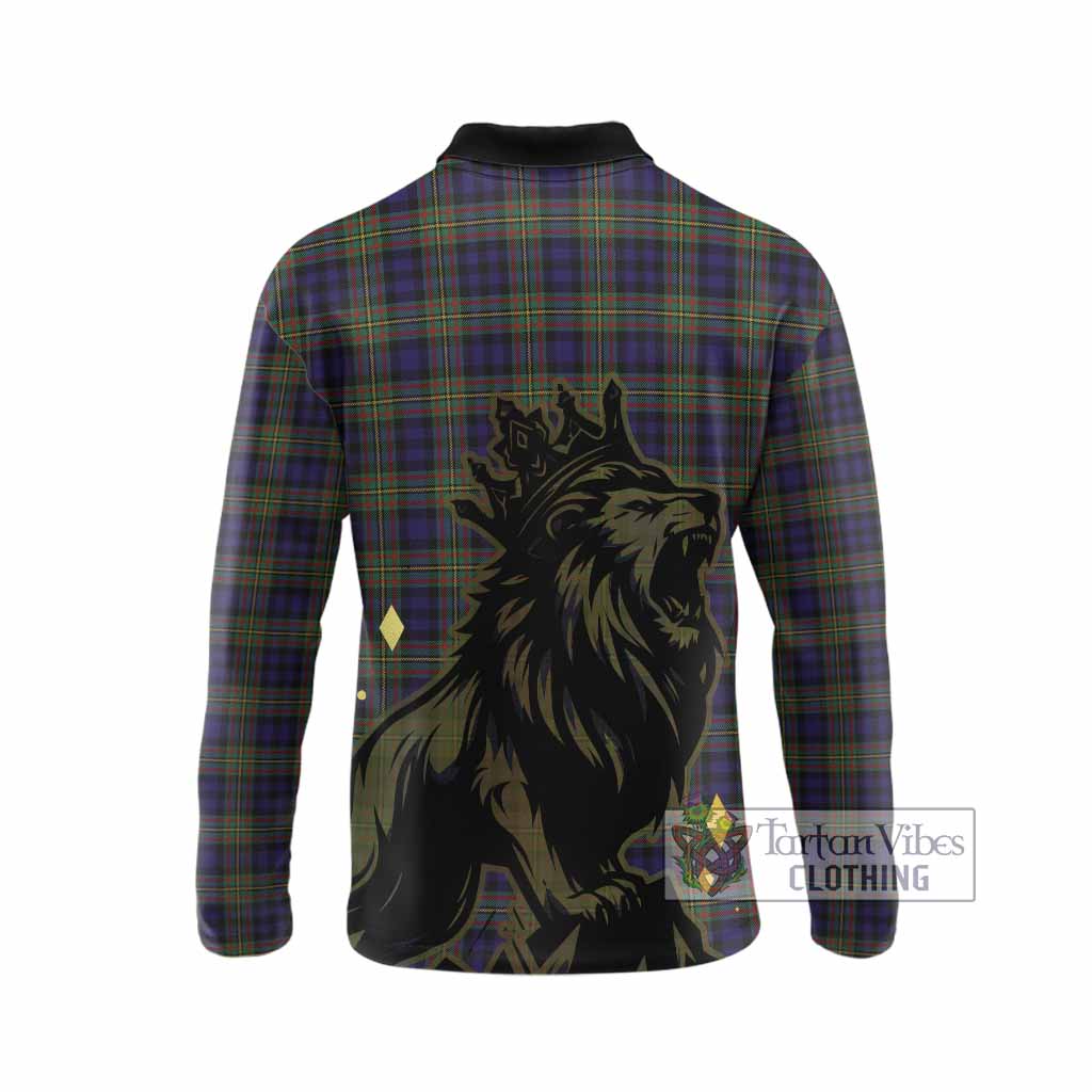 MacLellan (McLellan) Tartan Family Crest Long Sleeve Polo Shirt Crowned Lion Roaring