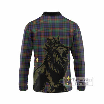 MacLellan (McLellan) Tartan Family Crest Long Sleeve Polo Shirt Crowned Lion Roaring