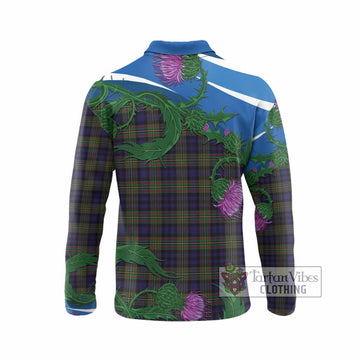 MacLellan (McLellan) Tartan Family Crest Long Sleeve Polo Shirt Thistle in Minimalism