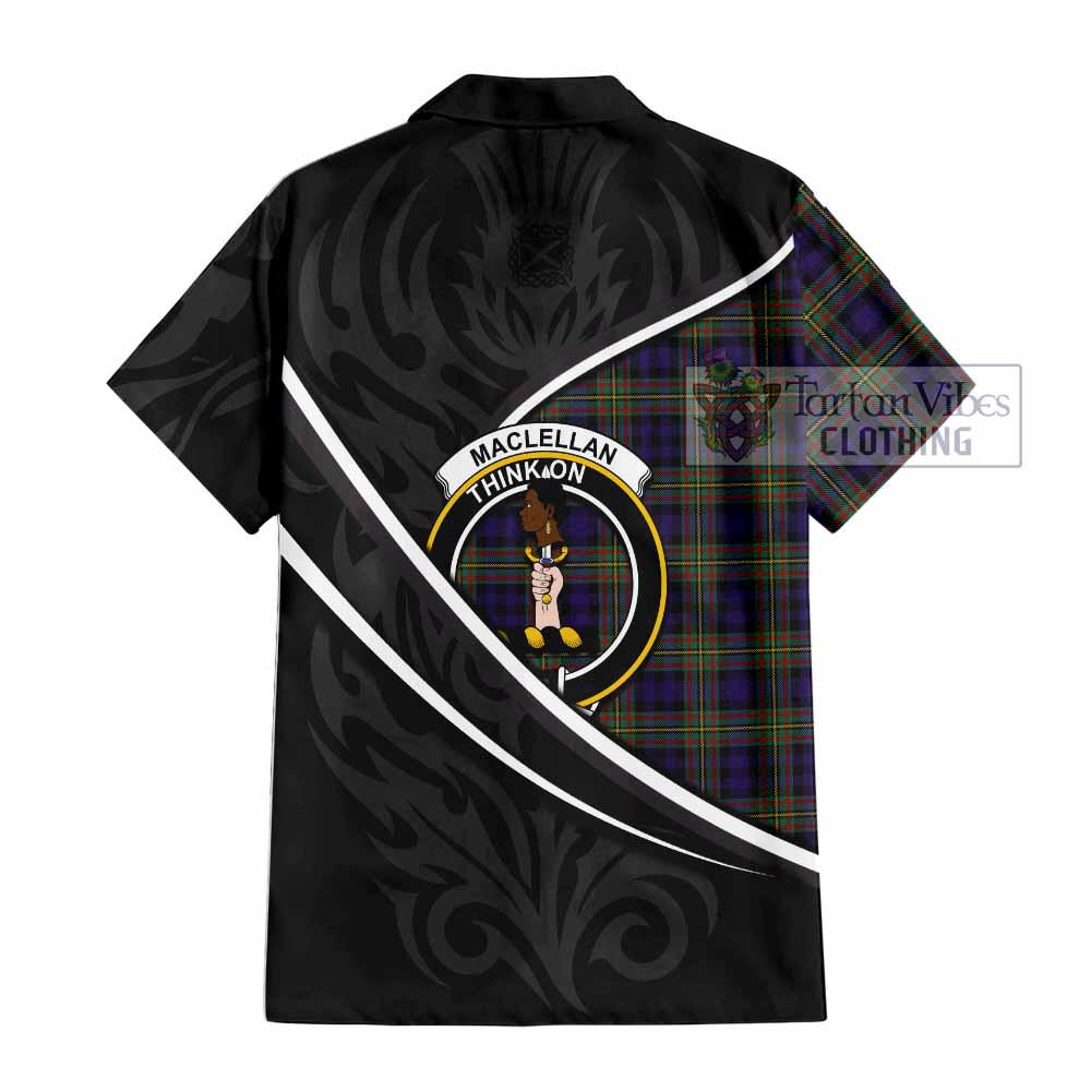 MacLellan (McLellan) Tartan Family Crest Short Sleeve Button Shirt Celtic Scottish Thistle Floral - Tartan Vibes Clothing