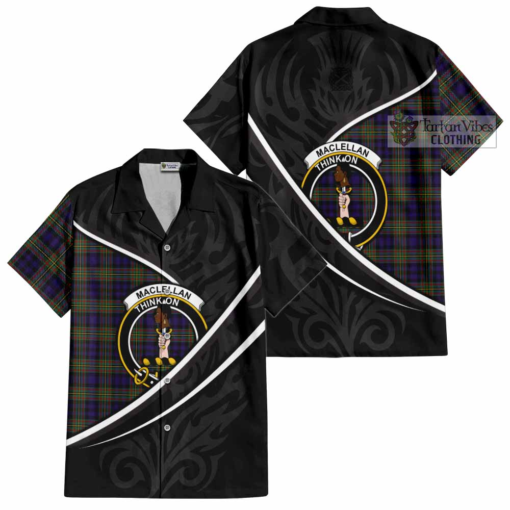 MacLellan (McLellan) Tartan Family Crest Short Sleeve Button Shirt Celtic Scottish Thistle Floral - Tartan Vibes Clothing