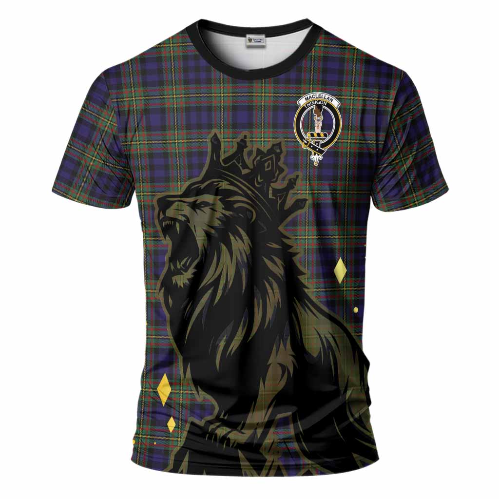 MacLellan (McLellan) Tartan Family Crest T-Shirt Crowned Lion Roaring