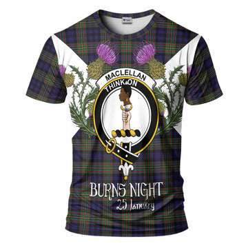MacLellan (McLellan) Tartan Family Crest T-Shirt Scottish Burns Night Thistle Floral