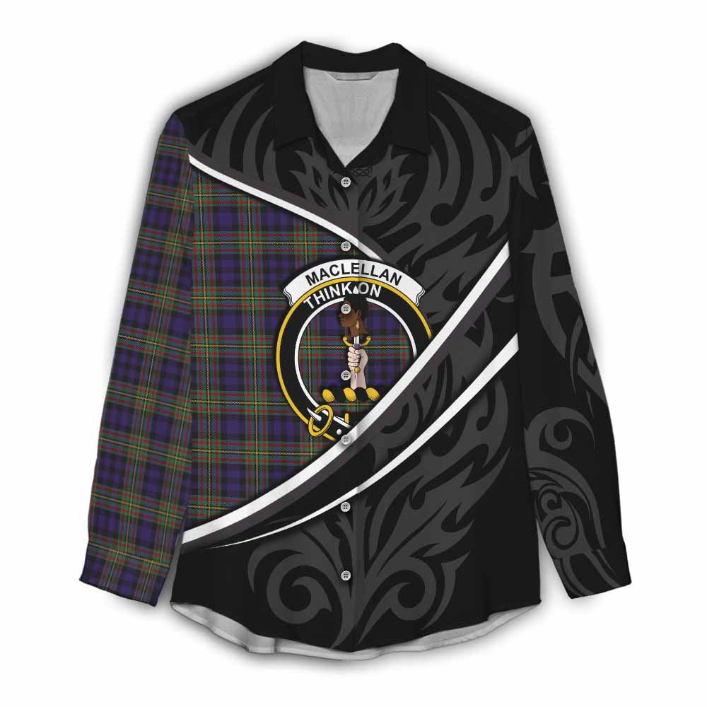 MacLellan (McLellan) Tartan Family Crest Women Casual Shirt Celtic Scottish Thistle Floral - Tartan Vibes Clothing