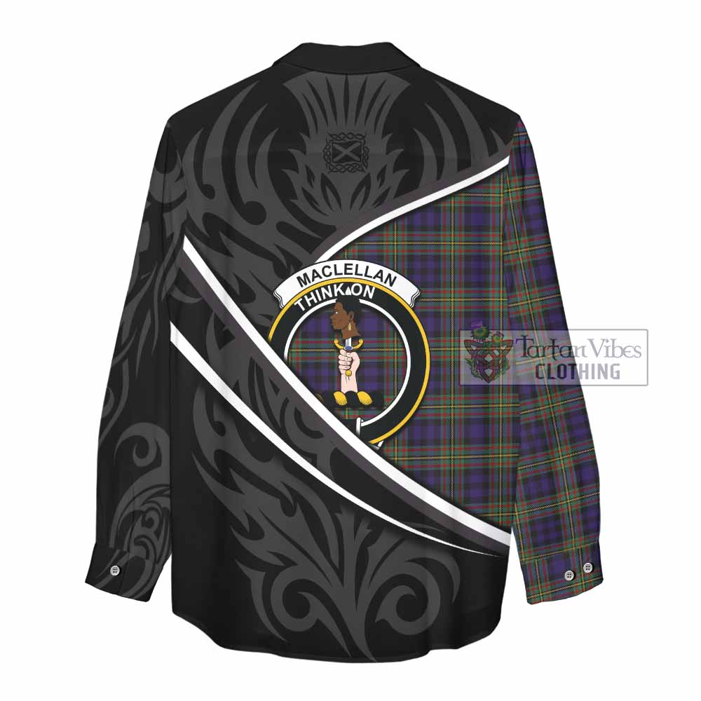MacLellan (McLellan) Tartan Family Crest Women Casual Shirt Celtic Scottish Thistle Floral - Tartan Vibes Clothing