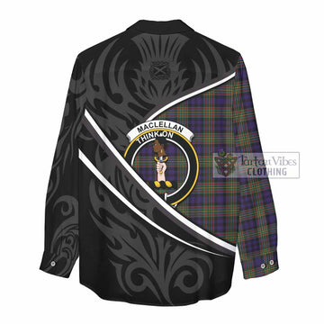 MacLellan (McLellan) Tartan Family Crest Women Casual Shirt Celtic Scottish Thistle Floral