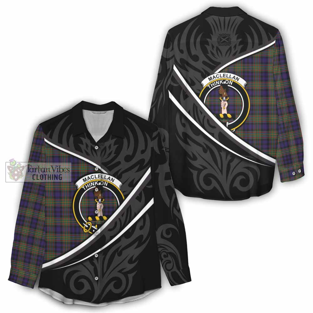 MacLellan (McLellan) Tartan Family Crest Women Casual Shirt Celtic Scottish Thistle Floral - Tartan Vibes Clothing