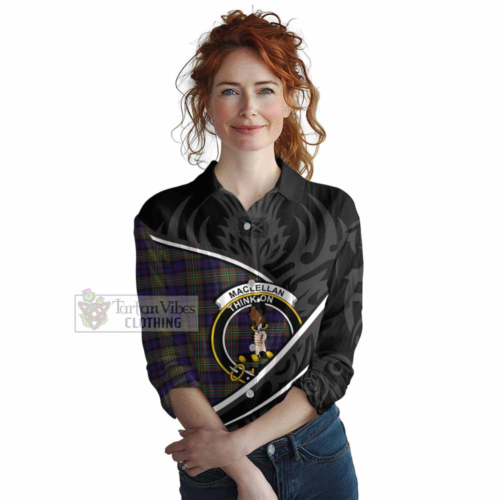 MacLellan (McLellan) Tartan Family Crest Women Casual Shirt Celtic Scottish Thistle Floral - Tartan Vibes Clothing