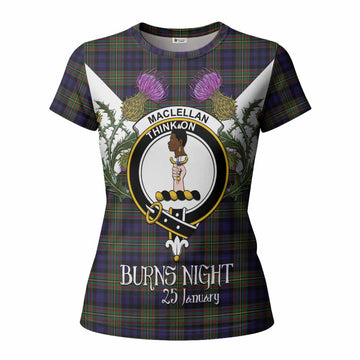 MacLellan (McLellan) Tartan Family Crest Women T shirt Scottish Burns Night Thistle Floral