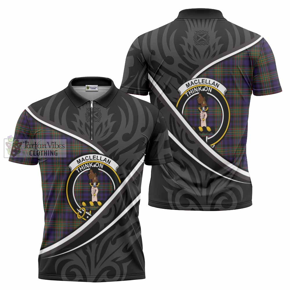 MacLellan (McLellan) Tartan Family Crest Zipper Polo Shirt Celtic Scottish Thistle Floral - Tartan Vibes Clothing