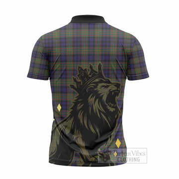 MacLellan (McLellan) Tartan Family Crest Zipper Polo Shirt Crowned Lion Roaring