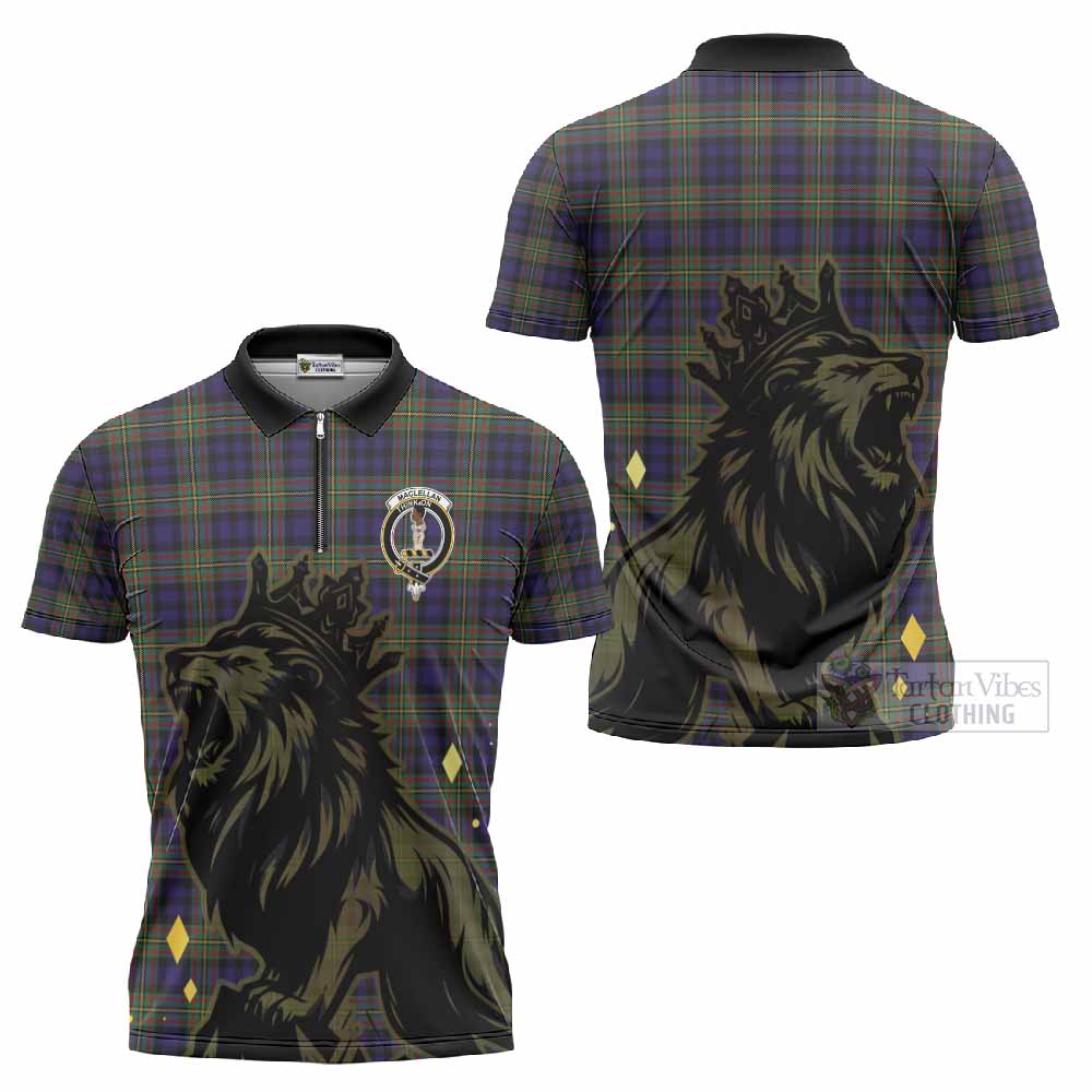 MacLellan (McLellan) Tartan Family Crest Zipper Polo Shirt Crowned Lion Roaring