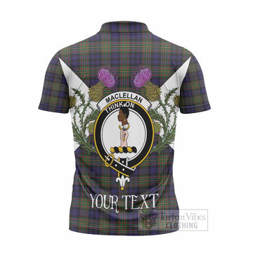 MacLellan (McLellan) Tartan Family Crest Zipper Polo Shirt Scottish Burns Night Thistle Floral