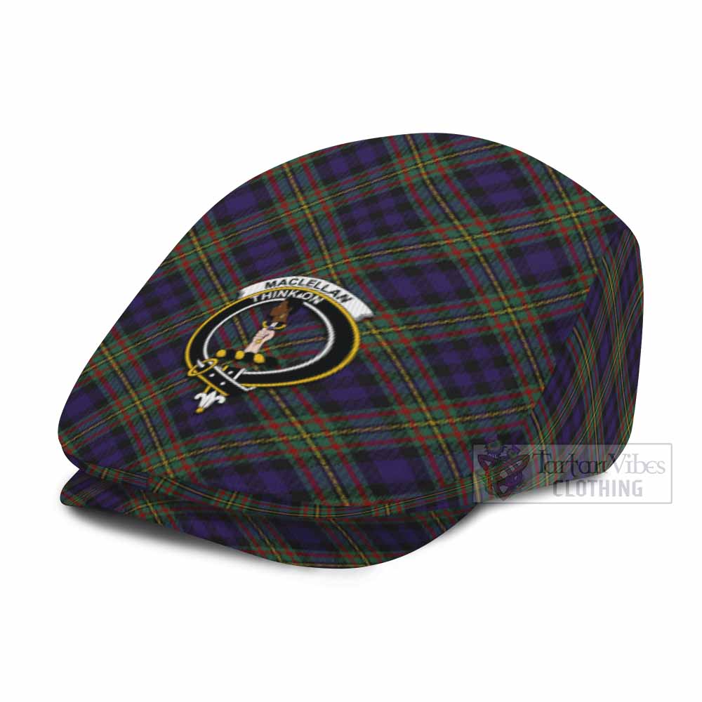 MacLellan (McLellan) Tartan Flat Cap, Jeff Cap Cross Style with Family Crest - Tartan Vibes Clothing