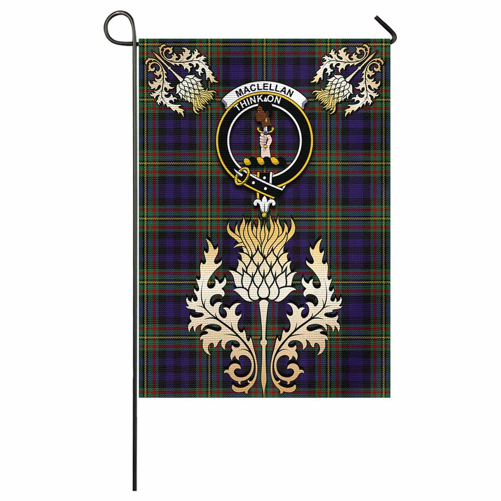 MacLellan (McLellan) Tartan Garden Flag with Golden Regal Scottish Thistle Emblem - Tartan Vibes Clothing