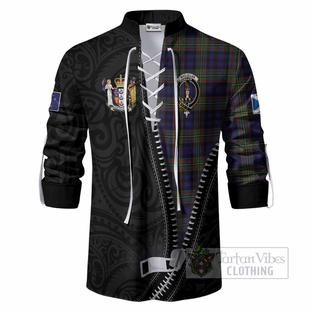 MacLellan (McLellan) Tartan Ghillie Shirt New Zealand Pattern Unique Zipper Stylized
