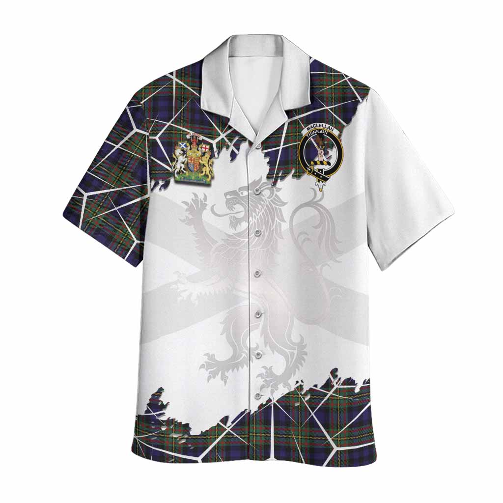 MacLellan (McLellan) Tartan Hawaiian Shirt with Family Crest and Lion Rampant Grunge Style
