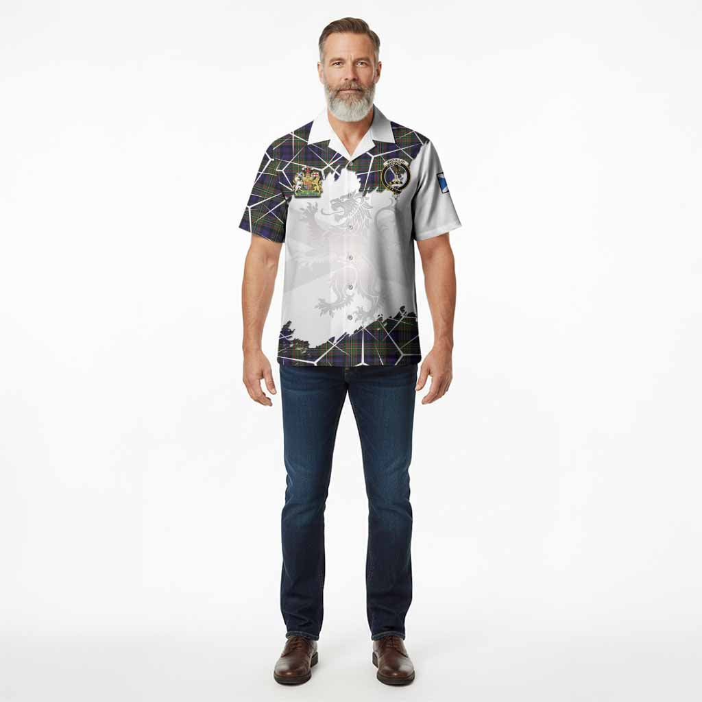 MacLellan (McLellan) Tartan Hawaiian Shirt with Family Crest and Lion Rampant Grunge Style