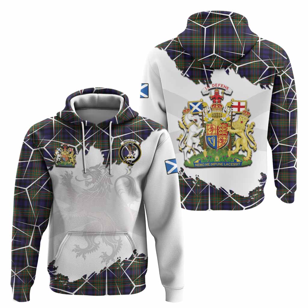 MacLellan (McLellan) Tartan Hoodie with Family Crest and Lion Rampant Grunge Style