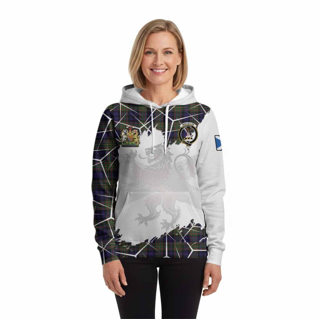 MacLellan (McLellan) Tartan Hoodie with Family Crest and Lion Rampant Grunge Style