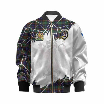 MacLellan (McLellan) Tartan Kid Bomber Jacket with Family Crest and Lion Rampant Grunge Style