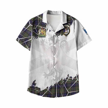 MacLellan (McLellan) Tartan Kid Hawaiian Shirt with Family Crest and Lion Rampant Grunge Style