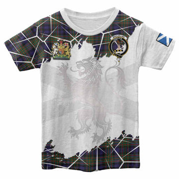 MacLellan (McLellan) Tartan Kid T-shirt with Family Crest and Lion Rampant Grunge Style