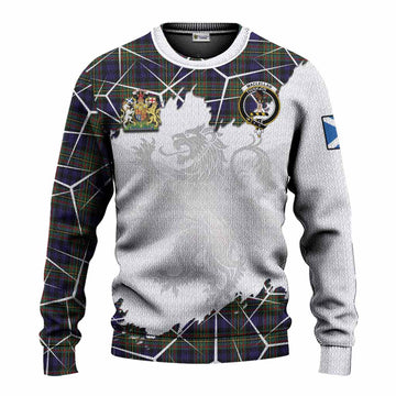 MacLellan (McLellan) Tartan Knitted Sweater with Family Crest and Lion Rampant Grunge Style