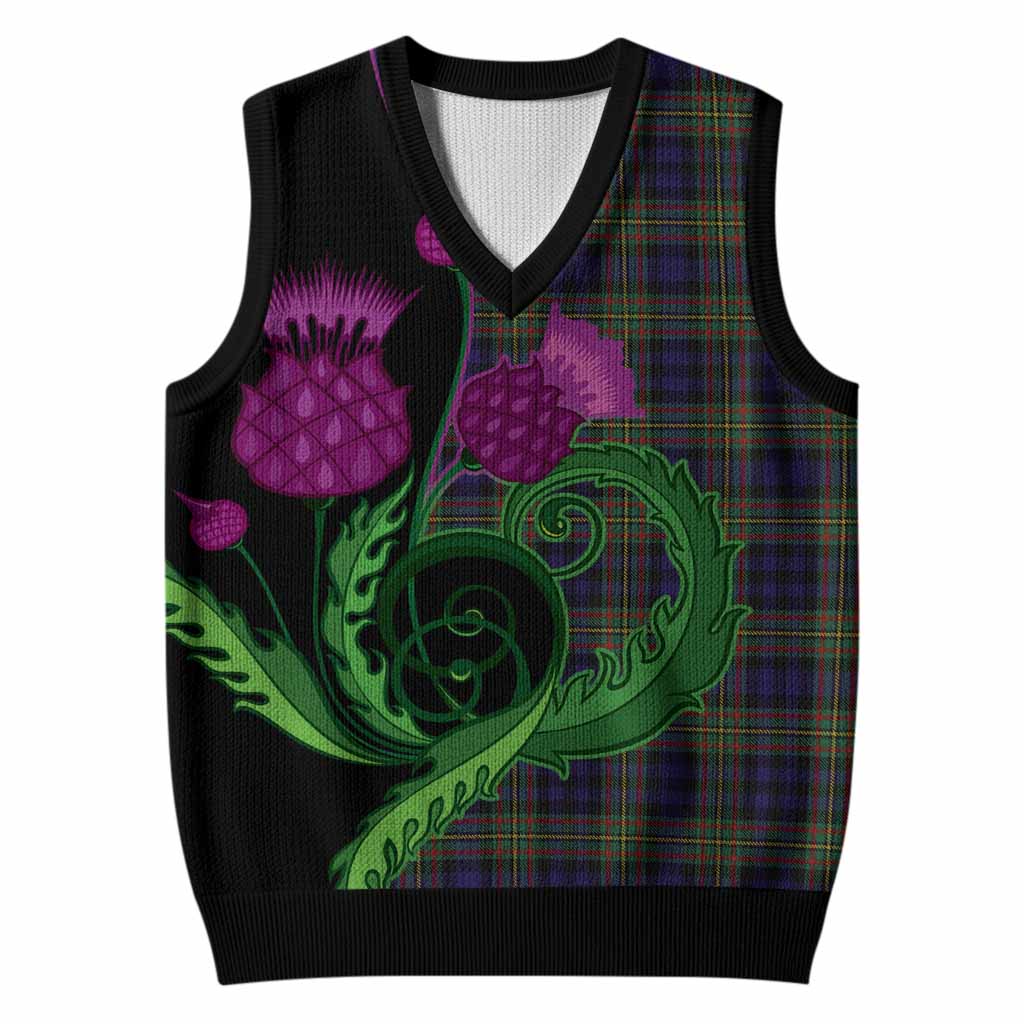 MacLellan (McLellan) Tartan Knitted V-Neck Vest Traditional Scottish Thistle