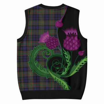 MacLellan (McLellan) Tartan Knitted V-Neck Vest Traditional Scottish Thistle