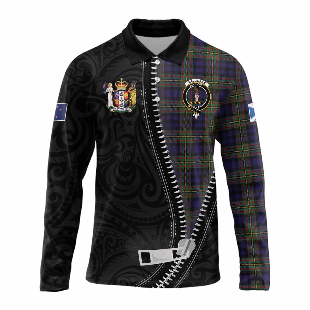 MacLellan (McLellan) Tartan Long Sleeve Polo Shirt New Zealand Pattern Unique Zipper Stylized
