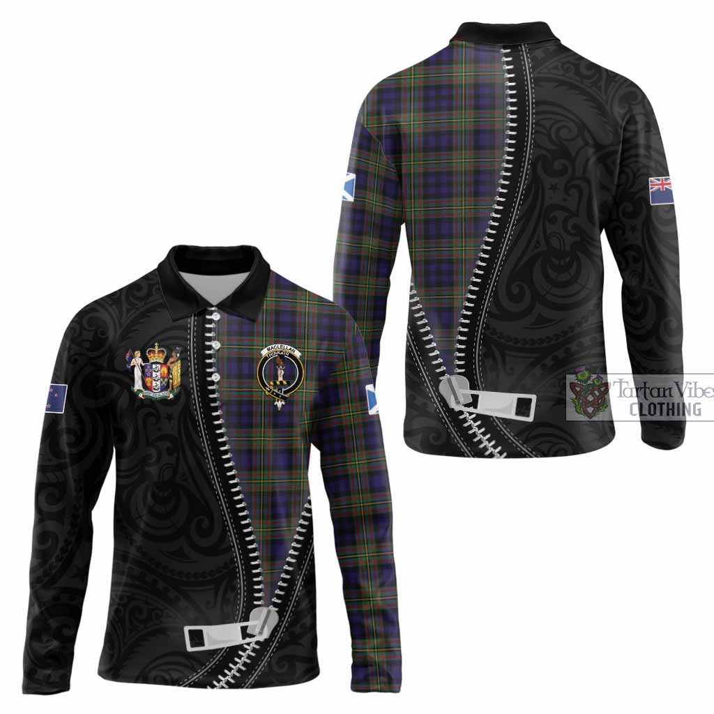 MacLellan (McLellan) Tartan Long Sleeve Polo Shirt New Zealand Pattern Unique Zipper Stylized