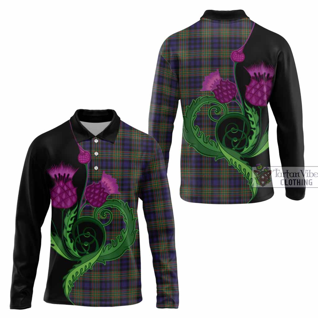 MacLellan (McLellan) Tartan Long Sleeve Polo Shirt Traditional Scottish Thistle
